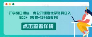 开学风口项目，卖公开课趣优学资料日入500+（教程+1346G资料）【揭秘】-第一资源网