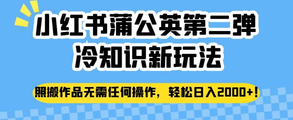 小红书蒲公英第二弹冷知识新玩法，照搬作品无需任何操作，轻松日入2000+【揭秘】-第一资源网