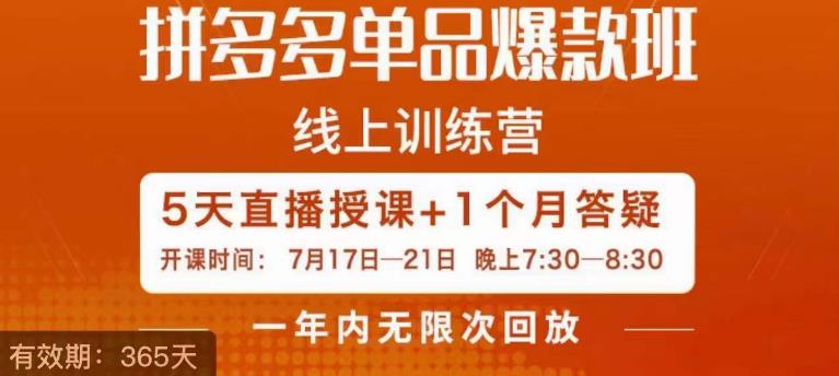 钟辰·拼多多单品爆款班，一个拼多多超级爆款养一个团队-第一资源网
