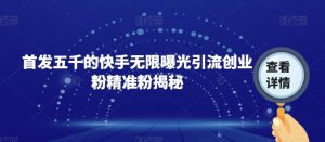 首发五千的快手无限曝光引流创业粉精准粉揭秘-第一资源网