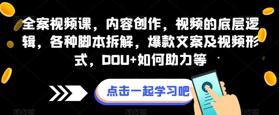 全案视频课，内容创作，视频的底层逻辑，各种脚本拆解，爆款文案及视频形式，DOU+如何助力等-第一资源网