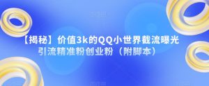 【揭秘】价值3k的QQ小世界截流曝光引流精准粉创业粉(附脚本)-第一资源网