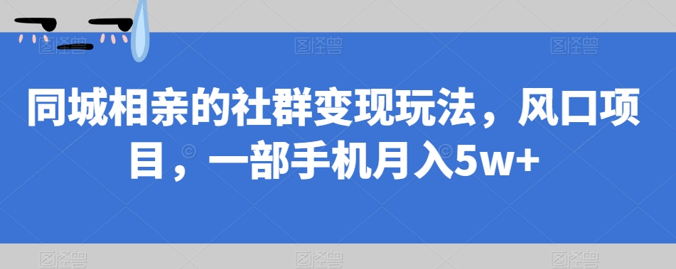 同城相亲的社群变现玩法，风口项目，一部手机月入5w+【揭秘】-第一资源网