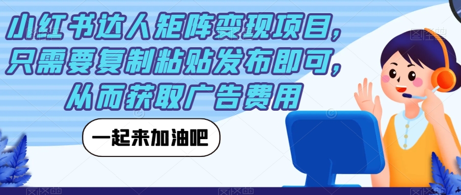 小红书达人矩阵变现项目，只需要复制粘贴发布即可，从而获取广告费用-第一资源网