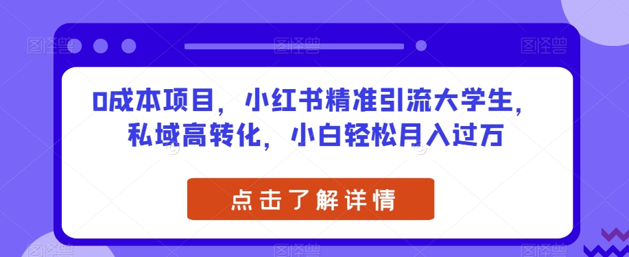 0成本项目，小红书精准引流大学生，私域高转化，小白轻松月入过万【揭秘】-第一资源网
