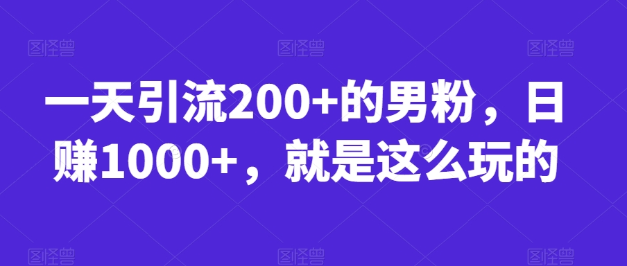 一天引流200+的男粉，日赚1000+，就是这么玩的【揭秘】-第一资源网