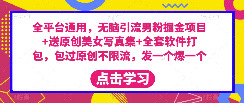 全平台通用，无脑引流男粉掘金项目+送原创美女写真集+全套软件打包，包过原创不限流，发一个爆一个【揭秘】-第一资源网