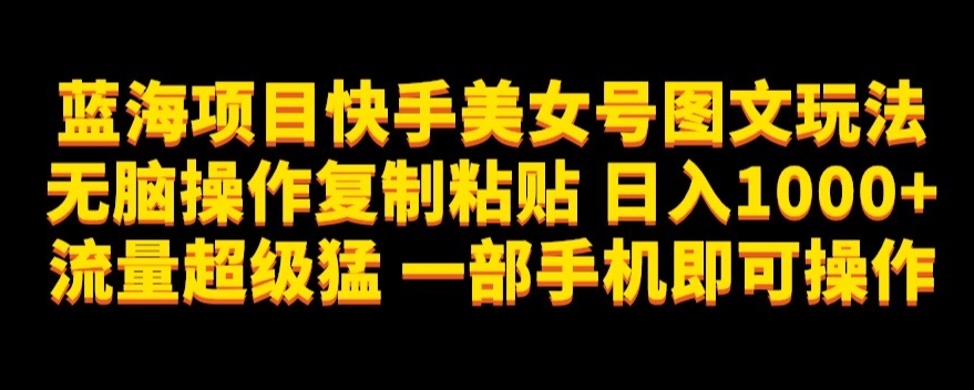 蓝海项目快手美女号图文玩法，无脑操作复制粘贴，日入1000+流量超级猛一部手机即可操作【揭秘】-第一资源网