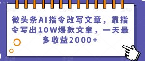 微头条AI指令改写文章，靠指令写出10W爆款文章，一天最多收益2000+【揭秘】-第一资源网