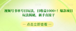 视频号书单号日玩法，日收益1000+！爆款项目玩法揭秘，新手直接干【揭秘】-第一资源网
