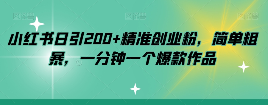 小红书日引200+精准创业粉，简单粗暴，一分钟一个爆款作品【揭秘】-第一资源网