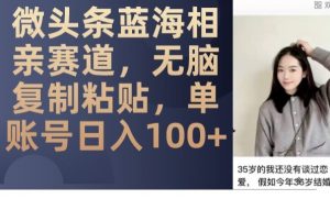 微头条蓝海相亲赛道,无脑复制粘贴,单账号日入100+-第一资源网