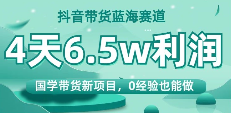 抖音带货蓝海赛道，国学带货新项目，0经验也能做，4天6.5w利润【揭秘】-第一资源网