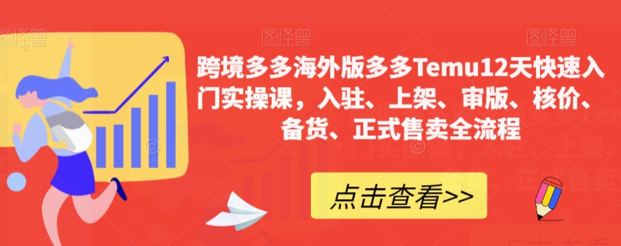 跨境多多海外版多多Temu12天快速入门实操课，入驻、上架、审版、核价、备货、正式售卖全流程-第一资源网
