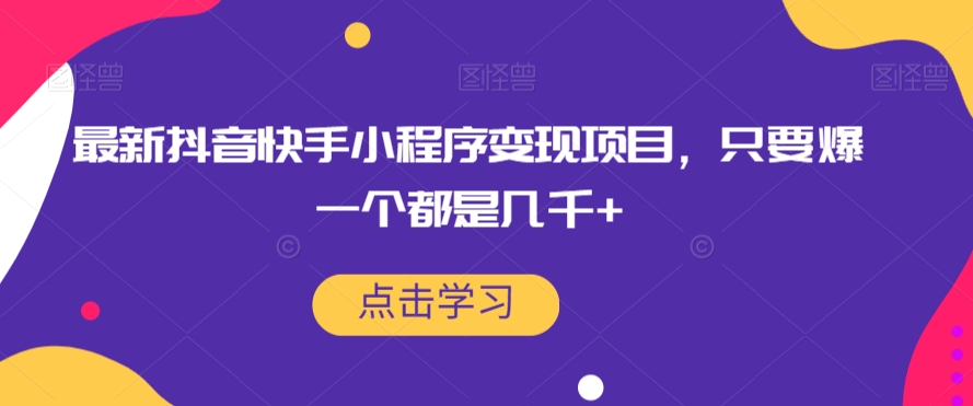 最新抖音快手小程序变现项目，只要爆一个都是几千+-第一资源网