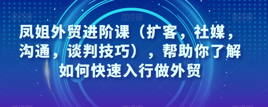 凤姐外贸进阶课（扩客，社媒，沟通，谈判技巧），帮助你了解如何快速入行做外贸-第一资源网