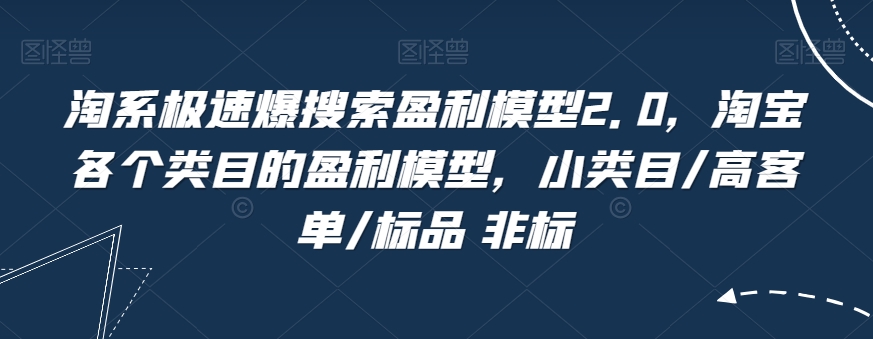 淘系极速爆搜索盈利模型2.0，淘宝各个类目的盈利模型，小类目/高客单/标品 非标-第一资源网