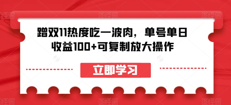 蹭双11热度吃一波肉，单号单日收益100+可复制放大操作【揭秘】-第一资源网