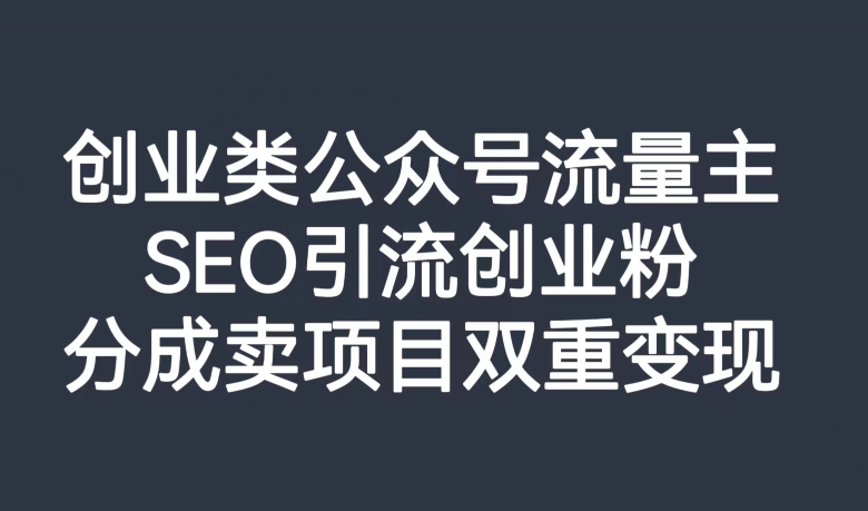 创业类公众号流量主，SEO引流创业粉，分成卖项目双重变现【揭秘】-第一资源网