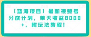 【蓝海项目】最新视频号分成计划,单天收益8000+,附玩法教程!-第一资源网