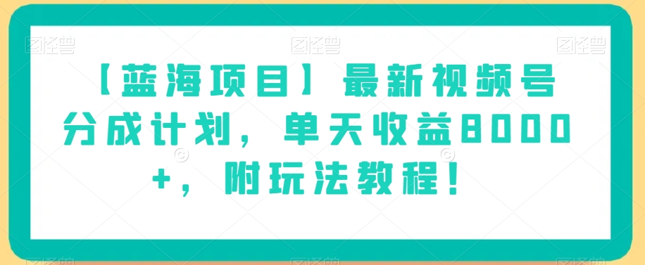 【蓝海项目】最新视频号分成计划，单天收益8000+，附玩法教程！-第一资源网