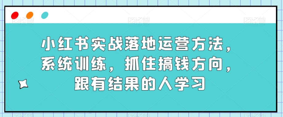 小红书实战落地运营方法，系统训练，抓住搞钱方向，跟有结果的人学习-第一资源网