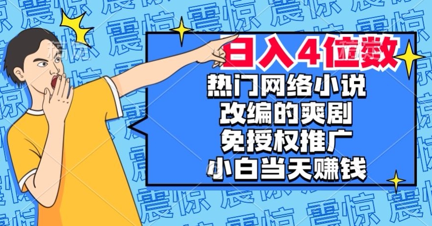 热门网络小说改编的爽剧，免授权推广，新人当天就能赚钱，日入4位数【揭秘】-第一资源网