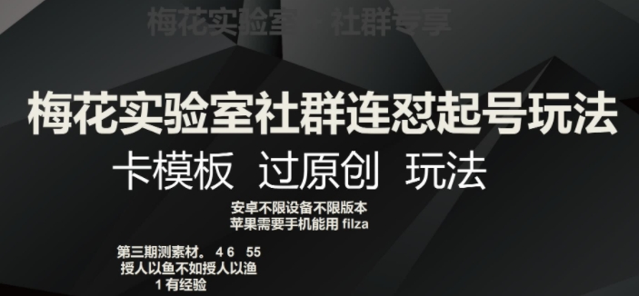 梅花实验室社群连怼起号玩法，卡模板过原创玩法【揭秘】-第一资源网