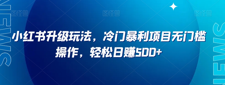 小红书升级玩法，冷门暴利项目无门槛操作，轻松日赚500+【揭秘】-第一资源网