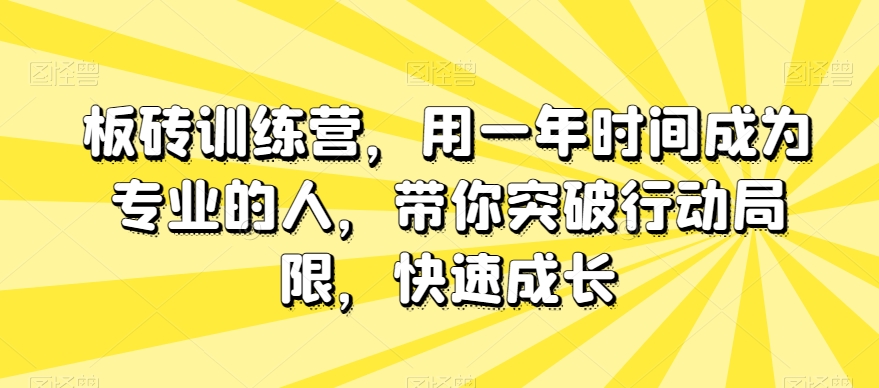板砖训练营，用一年时间成为专业的人，带你突破行动局限，快速成长-第一资源网