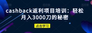 cashback返利项目培训：轻松月入3000刀的秘密-第一资源网