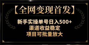 【全网变现首发】新手实操单号日入500+,渠道收益稳定,项目可批量放大【揭秘】-第一资源网