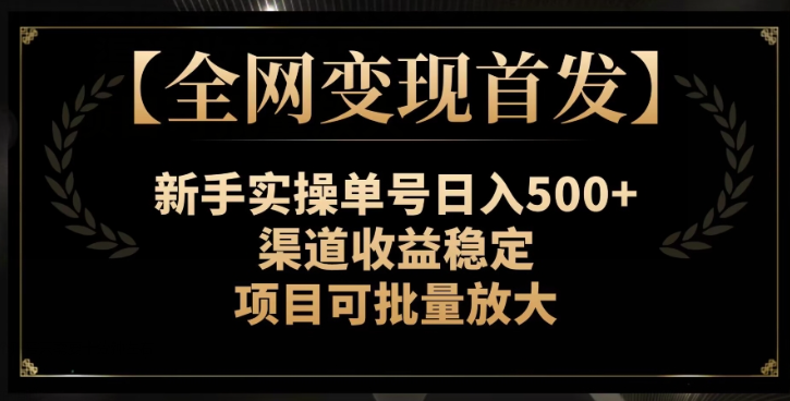 【全网变现首发】新手实操单号日入500+，渠道收益稳定，项目可批量放大【揭秘】-第一资源网