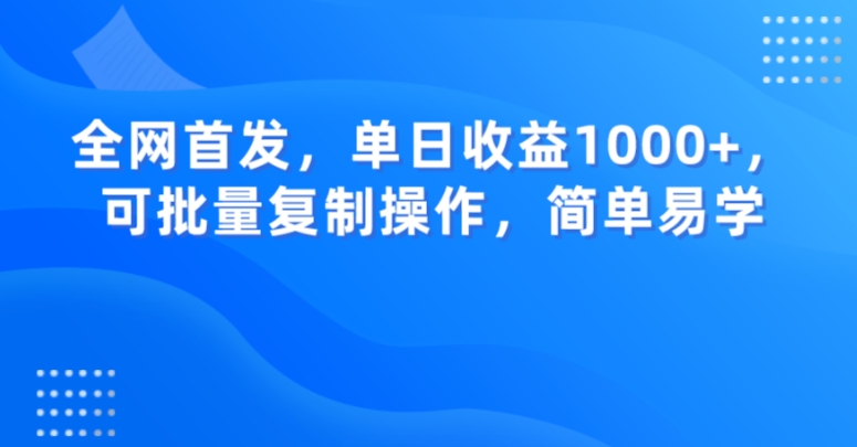 全网首发，单日收益1000+，可批量复制操作，简单易学【揭秘】-第一资源网