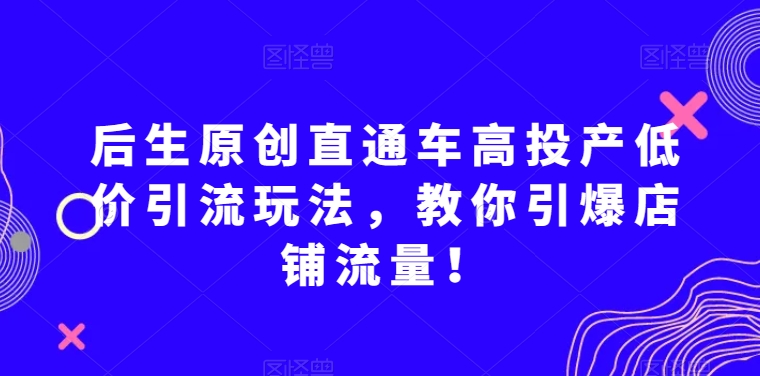 后生原创直通车高投产低价引流玩法，教你引爆店铺流量！-第一资源网