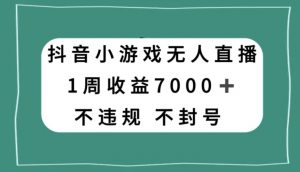 抖音小游戏无人直播,不违规不封号1周收益7000+,官方流量扶持【揭秘】-第一资源网