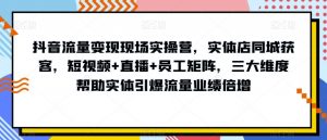 抖音流量变现现场实操营,实体店同城获客,短视频+直播+员工矩阵,三大维度帮助实体引爆流量业绩倍增-第一资源网