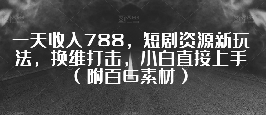 一天收入788，短剧资源新玩法，换维打击，小白直接上手（附百G素材）【揭秘】-第一资源网
