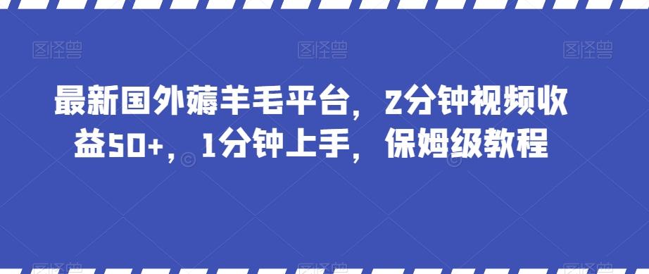 最新国外薅羊毛平台，2分钟视频收益50+，1分钟上手，保姆级教程【揭秘】-第一资源网