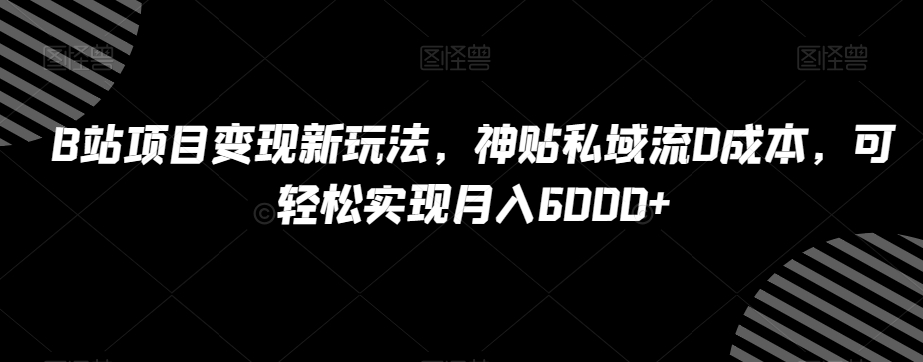 B站项目变现新玩法，神贴私域流0成本，可轻松实现月入6000+【揭秘】-第一资源网