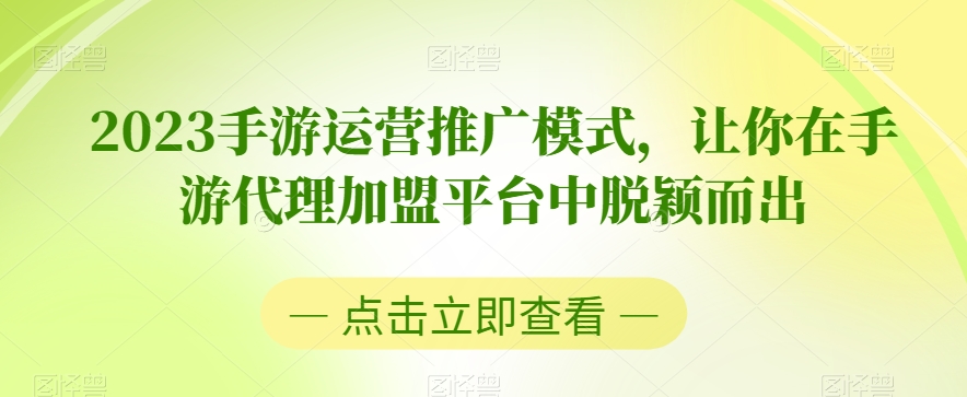 2023手游运营推广模式，让你在手游代理加盟平台中脱颖而出-第一资源网