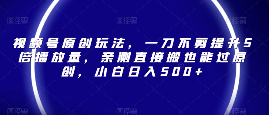 视频号原创玩法，一刀不剪提升5倍播放量，亲测直接搬也能过原创，小白日入500+【揭秘】-第一资源网
