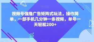 视频号强撸广告矩阵式玩法，操作简单，一部手机几分钟一条视频，单号一天轻松200+【揭秘】-第一资源网