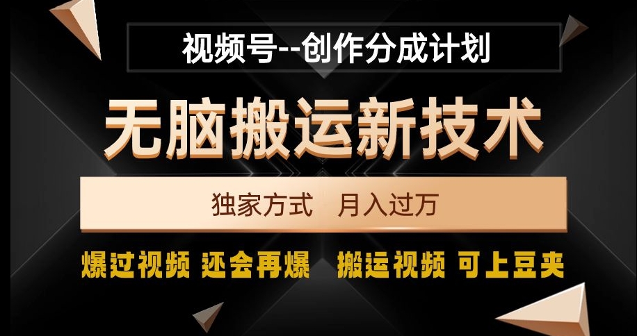 视频号无脑搬运新技术，破原创壕流量，独家方式，爆过视频，还会再爆【揭秘】-第一资源网