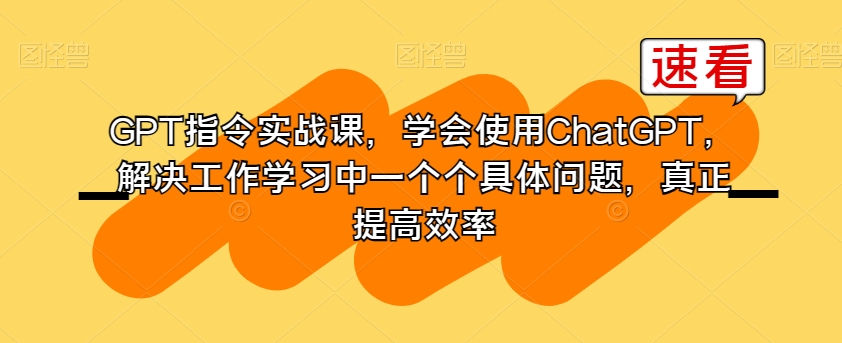 GPT指令实战课，学会使用ChatGPT，解决工作学习中一个个具体问题，真正提高效率-第一资源网