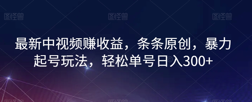 最新中视频赚收益，条条原创，暴力起号玩法，轻松单号日入300+【揭秘】-第一资源网