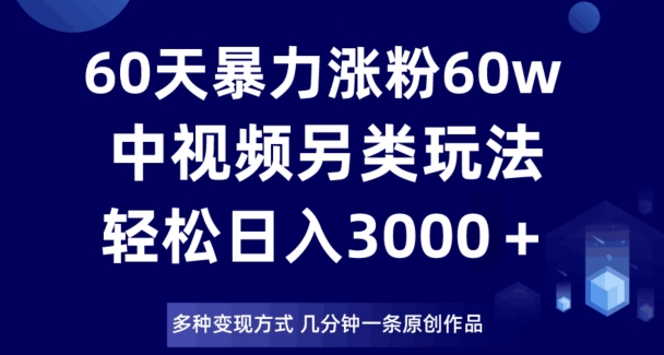 60天暴力涨粉60W，中视频另类玩法，日入3000＋，几分钟一条原创作品多种变现方式-第一资源网