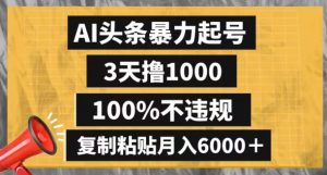 AI头条暴力起号,3天撸1000,100%不违规,复制粘贴月入6000+【揭秘】-第一资源网