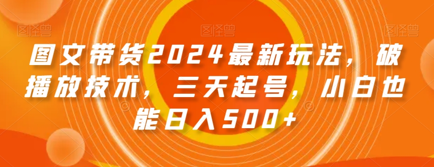 图文带货2024最新玩法，破播放技术，三天起号，小白也能日入500+【揭秘】-第一资源网