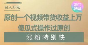 原创一个视频带货收益上万,傻瓜式操作过原创,几分钟做一个视频涨粉特别快【揭秘】-第一资源网